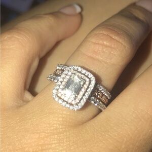 White and rose gold diamond engagement ring set of 3